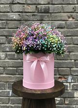 Цветочная композиция из Гипсофила и Розы в шляпной коробке в Негомож