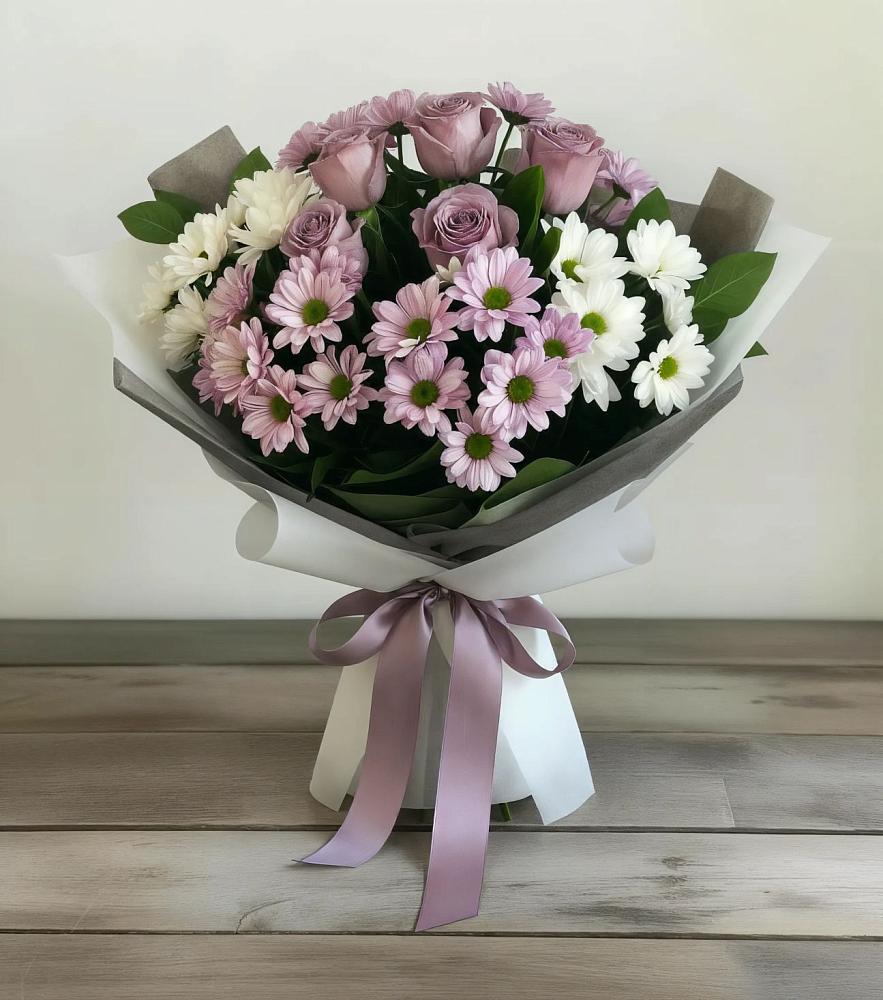 Букет цветов из: Хризантемы и Розы в Негомож