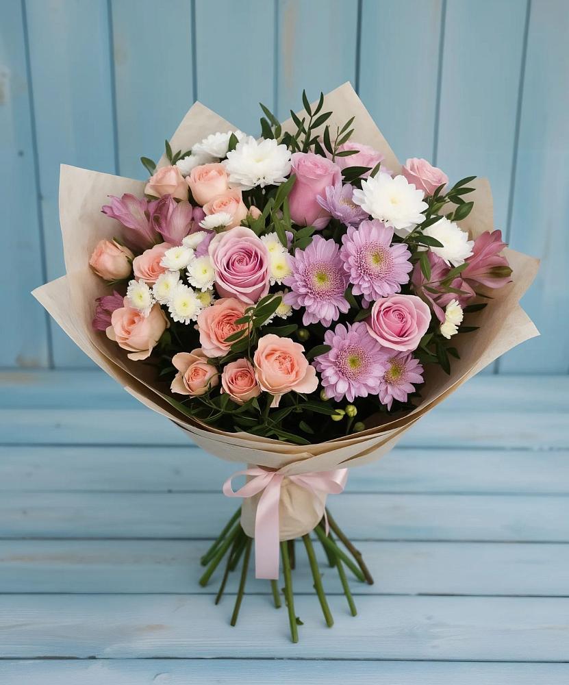 Букет цветов из: Хризантемы, Розы и Альстромерии в Негомож