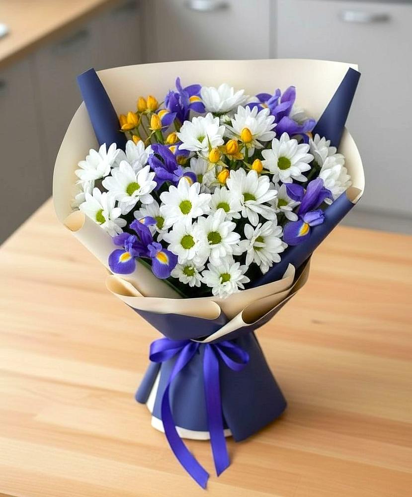 Букет цветов из: Розы, Ирисы и Хризантемы в Негомож