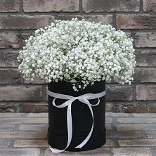 Цветочная композиция из Гипсофила в шляпной коробке в Негомож