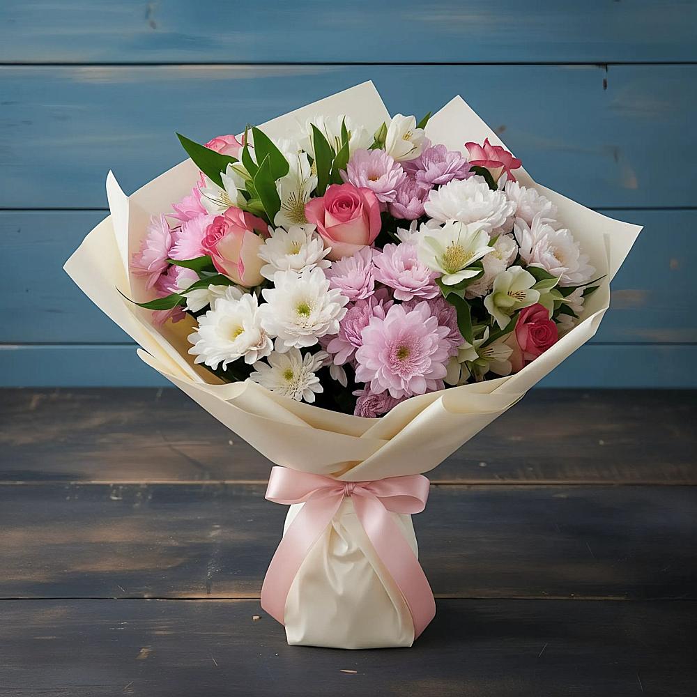 Букет цветов из: Хризантемы, Альстромерии и Розы в Негомож